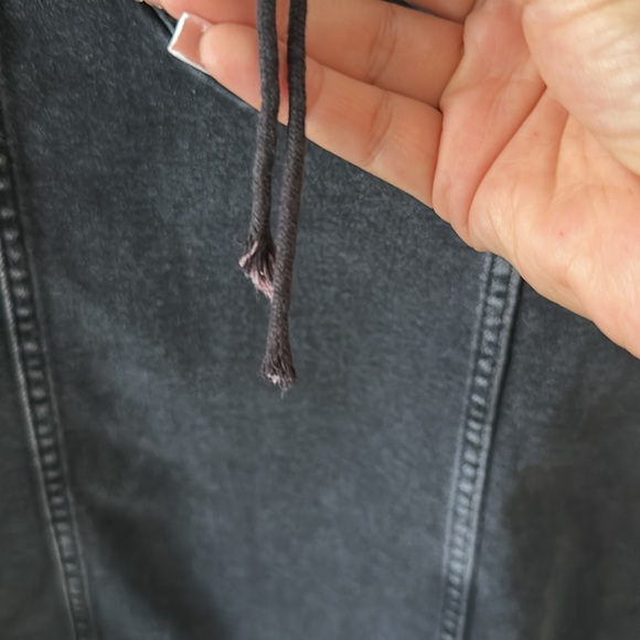 FREE PEOPLE something sweet v neck Black Denim Mini Dress with Puff Sleeves sz 4 - Picture 6 of 6